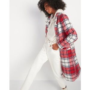 Old Navy Oversized Red Plaid Button Front Coat